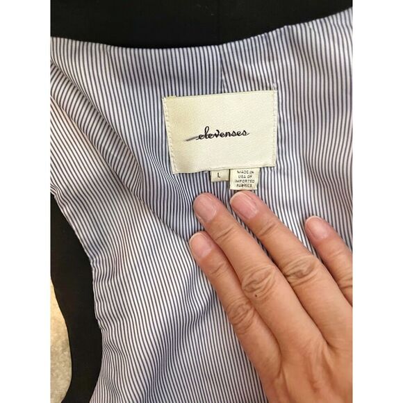 Elevenses Open Front Color Block Sleeveless Tailored Lined Pocket Tuxedo Vest - Picture 12 of 13